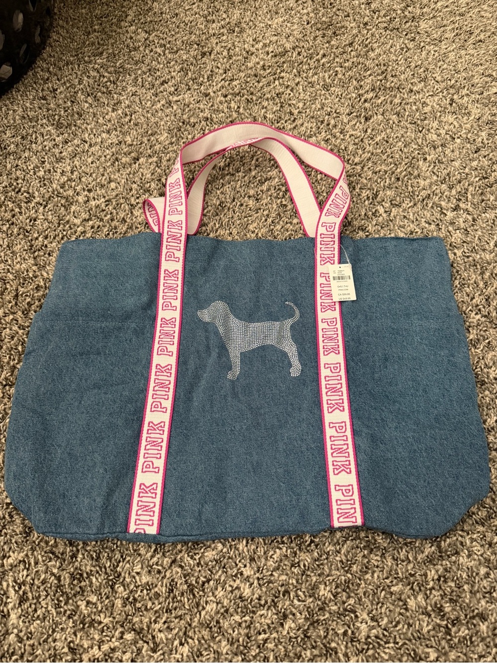 PINK Victoria's Secret Blue Denim Tote with Pink Logo Straps